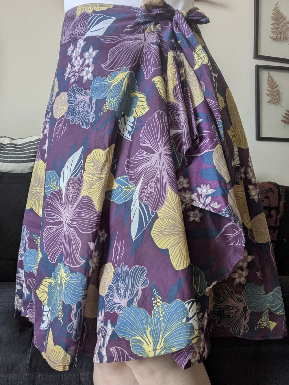 Vintage Y2K H&M Purple Floral Circle Skirt with Yellow & Blue Blooms